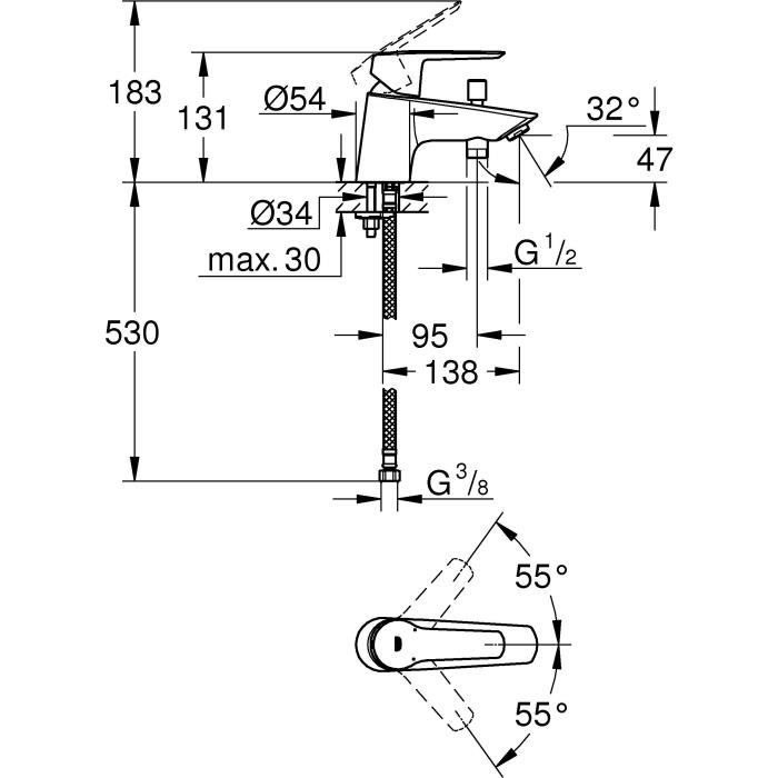 Mitigeur bain douche chromé monotrou START - GROHE - 23229002