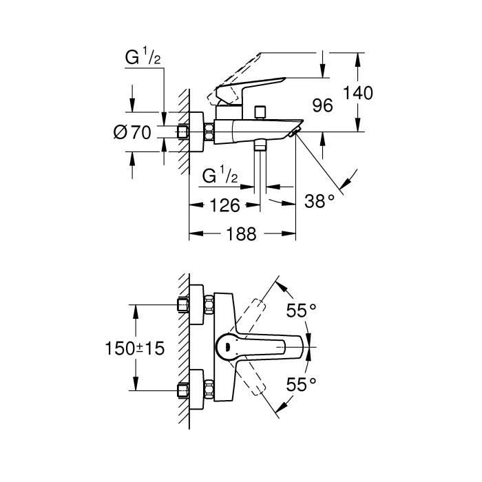 Mitigeur Bain/Douche GROHE Start - Chromé - Inverseur automatique - Economie d’eau - 23206002