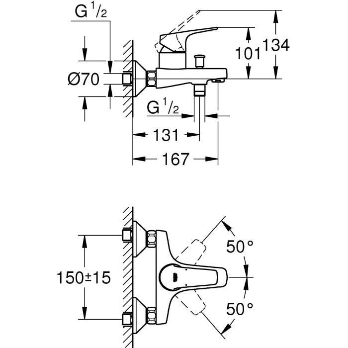 Mitigeur Bain/Douche GROHE Start Flow - Montage mural - Chromé 23772000