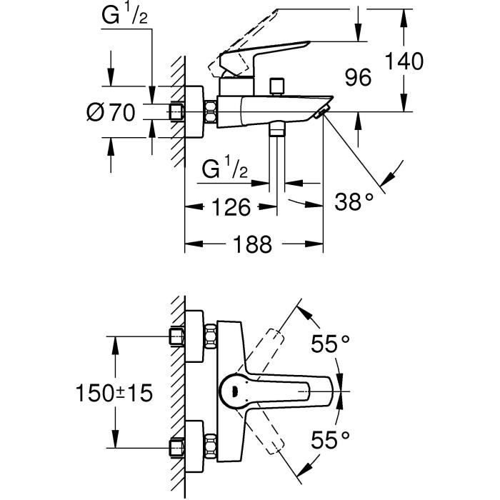 Mitigeur Bain / Douche Start - GROHE - 24206002 - Inverseur automatique - Mousseur économique - Chromé