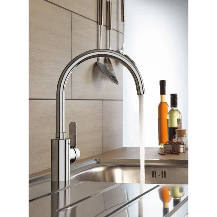 Mitigeur de cuisine - GROHE Get - Chromé - Bec en C - Bec Haut - Rotation 150°