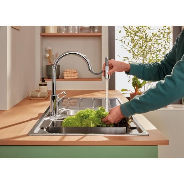 Mitigeur de cuisine GROHE StartLoop - Chromé - Bec haut en C - Mousseur extractible - 30556000