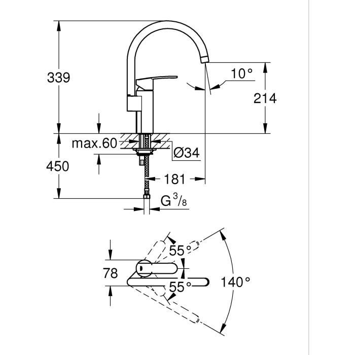 Mitigeur d’évier tube pivotant WAVE COSMOPOLITAN monocommande - GROHE - 32449-001