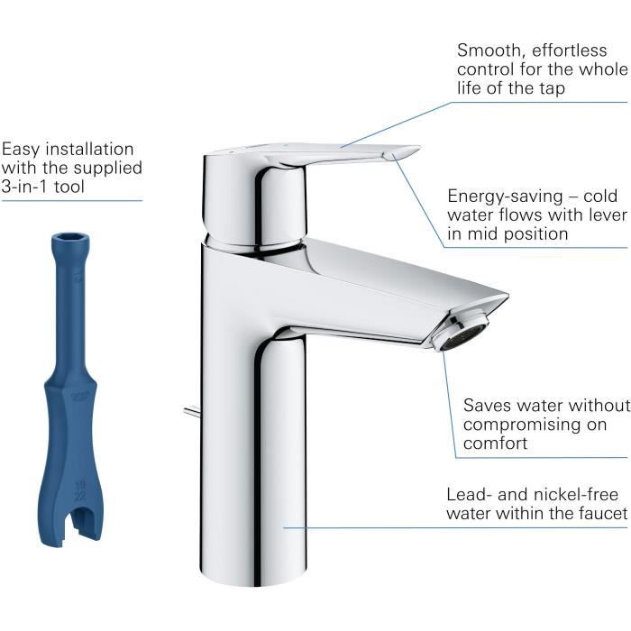 Mitigeur lavabo GROHE Quickfix Start 2021 avec tirette et vidage taille M