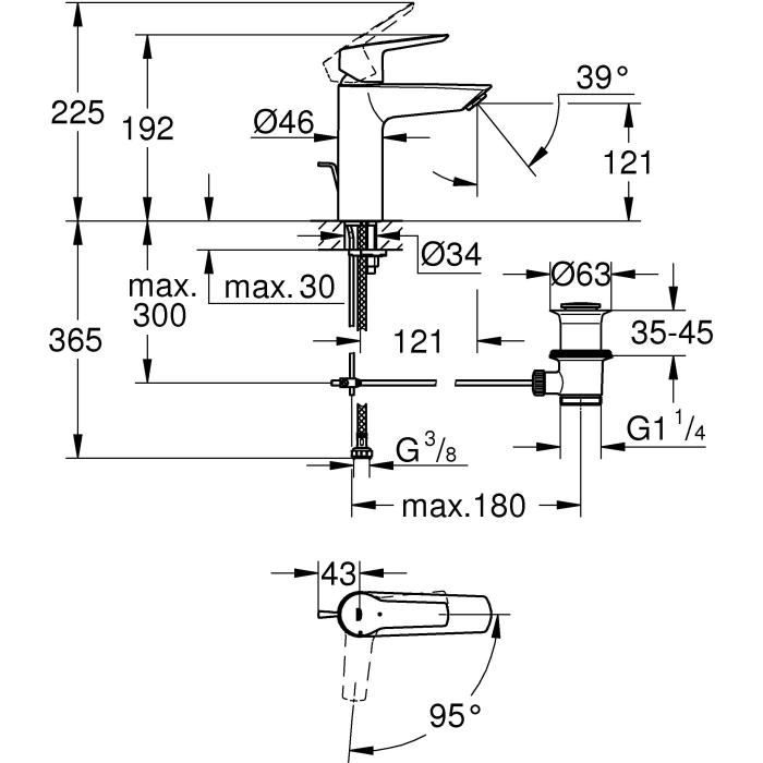 Mitigeur lavabo GROHE Quickfix Start 2021 avec tirette et vidage taille M