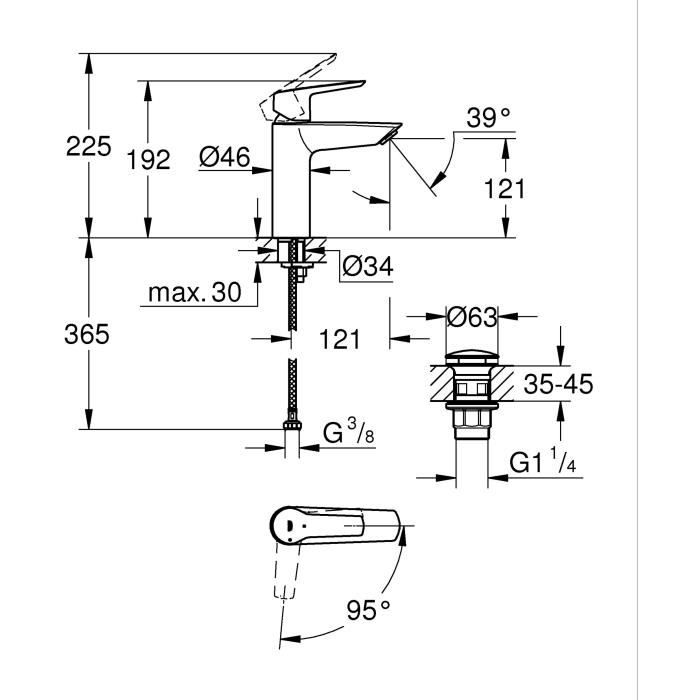 Mitigeur lavabo monocommande GROHE Start - Noir mat - Taille M - Bec moyen - Economie d’eau