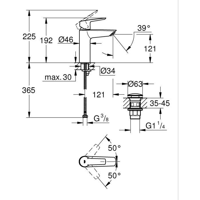 Mitigeur lavabo monocommande GROHE Start - Noir mat - Taille M - Bec moyen - Economie d’eau