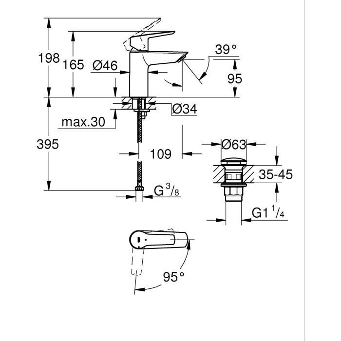 Mitigeur lavabo monocommande GROHE Start - Noir mat - Taille S - Economie d’eau