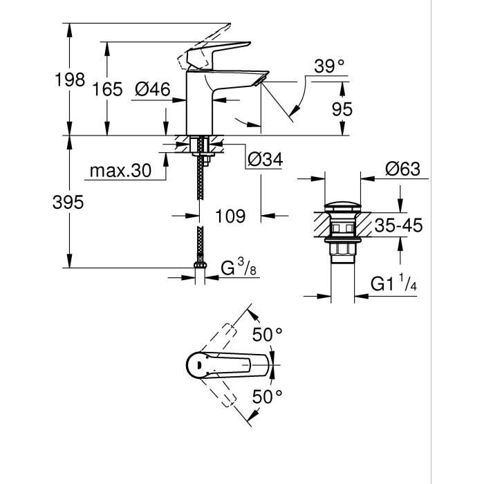 Mitigeur lavabo monocommande GROHE Start noir mat taille S économie d’eau