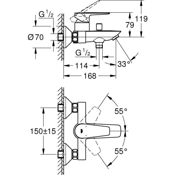 Mitigeur monocommande Bain / Douche - GROHE - Start Edge - Chromé - Economie d’eau - Garantie 5 ans