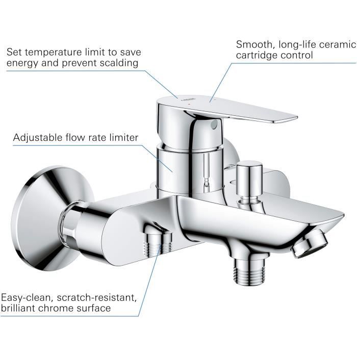 Mitigeur monocommande Bain / Douche - GROHE - Start Edge - Chromé - Economie d’eau - Garantie 5 ans