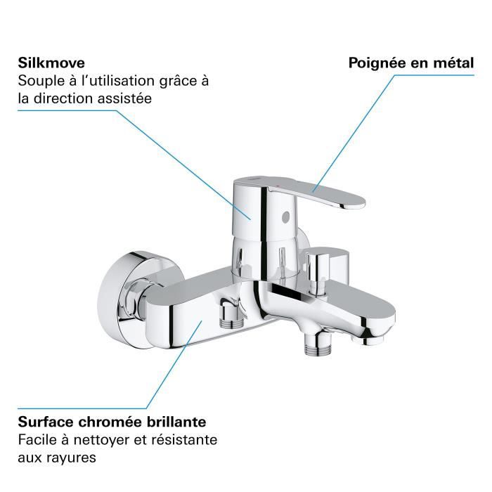 Mitigeur monocommande Bain / Douche - GROHE - Wave Cosmopolitan - Economie d’eau - Gris - 173mm