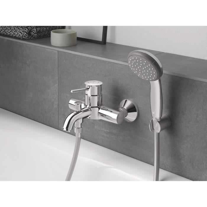 Mitigeur monocommande Bain / Douche mural GROHE - Finition Chromé - Profondeur 191 mm