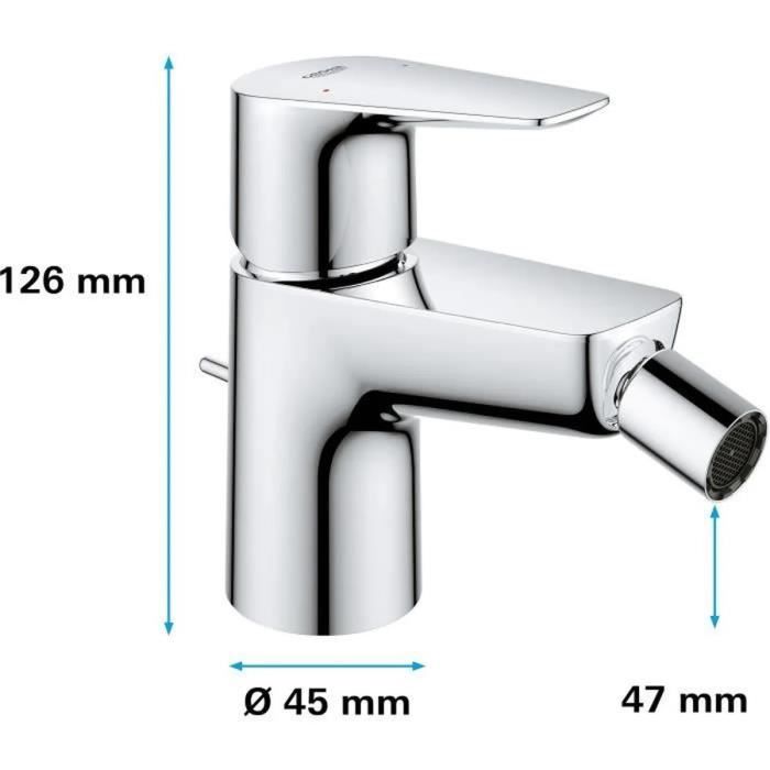 Mitigeur monocommande Bidet GROHE Start Edge - Tirette de vidage - Mousseur économique d’eau - Chromé