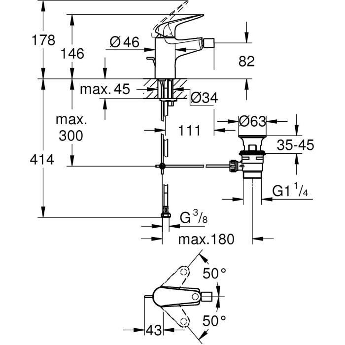 Mitigeur monocommande bidet - GROHE Swift - 24332001 - Chromé - Avec rotule - Economie d’eau