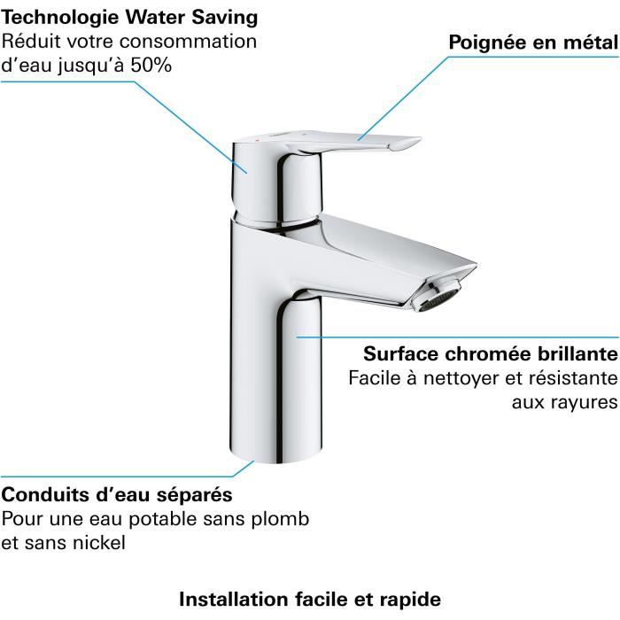 Mitigeur monocommande lavabo GROHE QUICKFIX Start - économie d’eau - bonde clic clac incluse - taille S