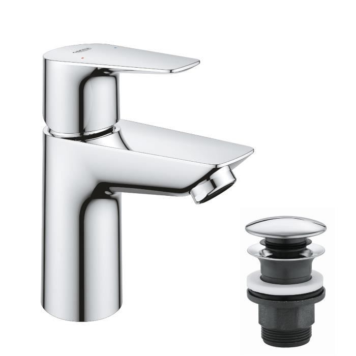 Mitigeur monocommande lavabo GROHE Start Edge, robinet chrome design élégant avec bouchon