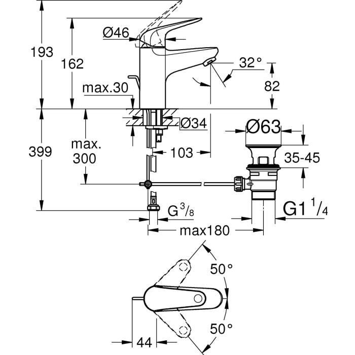 Mitigeur monocommande lavabo - GROHE Swift - 24316001 - Chromé - Taille S - Economie d’eau