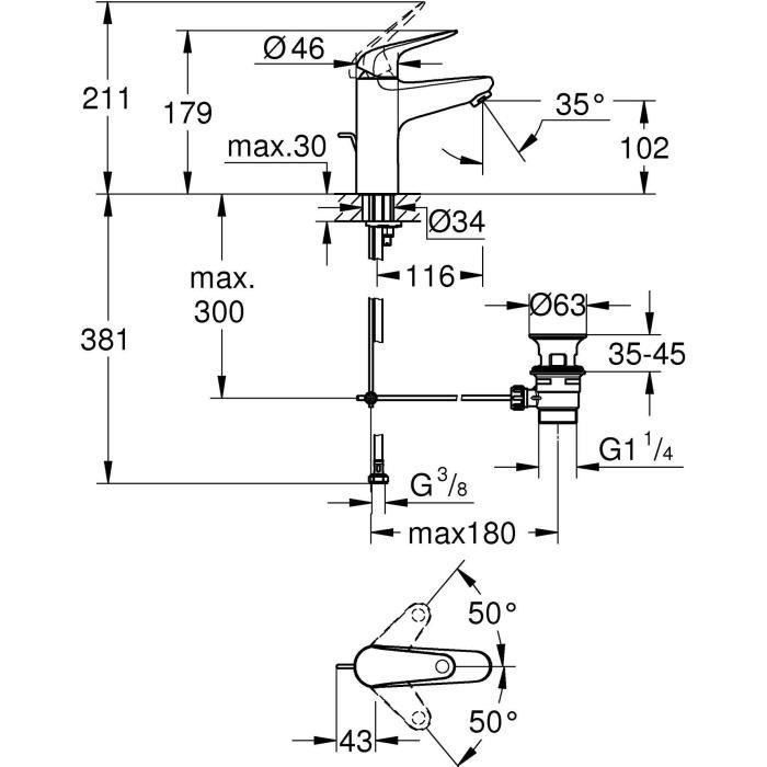 Mitigeur monocommande lavabo - GROHE Swift - 24325001 - Chromé - Taille M - Economie d’eau