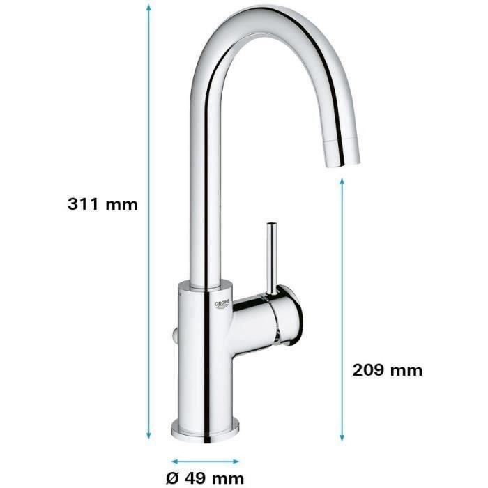 Mitigeur monocommande Lavabo - GROHE - Taille L - Chromé - Pivotant - Economie d’eau