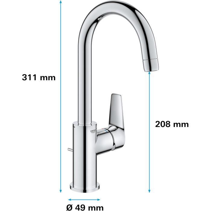 Mitigeur monocommande Lavabo GROHE - Taille L - Col de cygne - Chromé