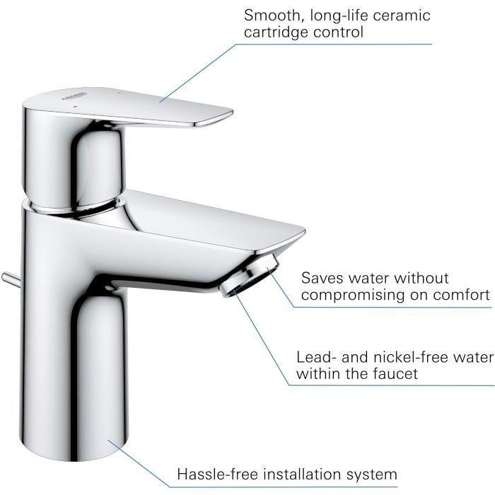 Mitigeur monocommande Lavabo GROHE - Taille S - Métal - Droit - Economie d’eau - Chromé