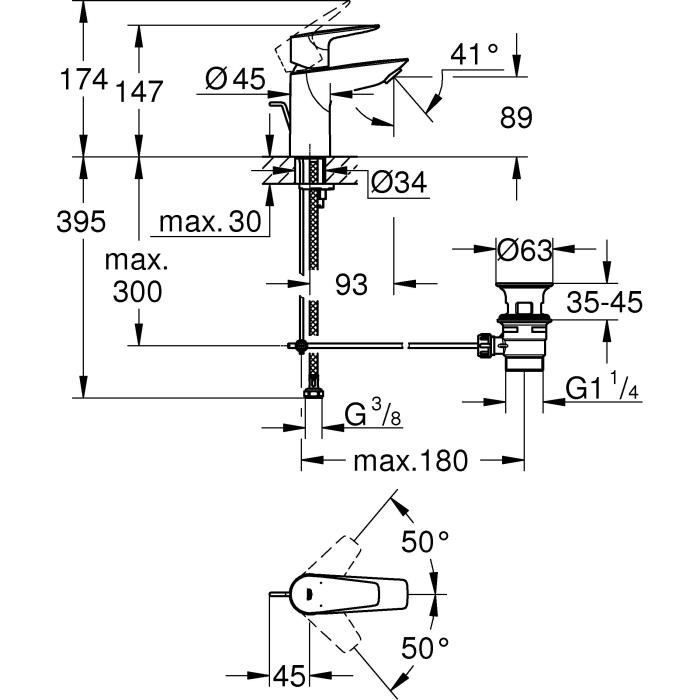 Mitigeur monocommande Lavabo GROHE - Taille S - Métal - Droit - Economie d’eau - Chromé