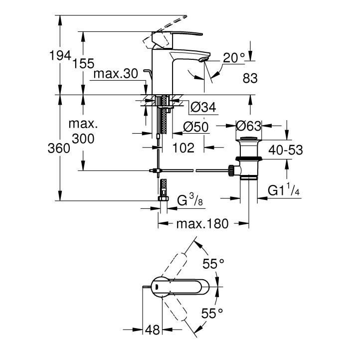 Mitigeur monocommande Lavabo GROHE - Taille S - Robinet mitigeur mécanique lavabo - Gris chromé - Economie d’eau