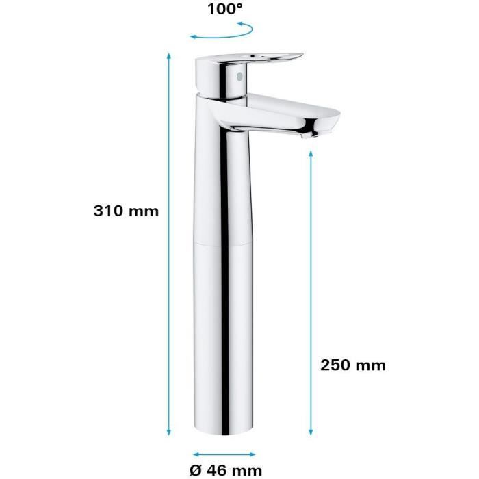 Mitigeur monocommande vasque a poser - GROHE - Taille XL - Chromé - Hauteur sous bec 250mm