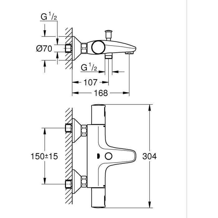 Mitigeur thermostatique bain/douche 1/2 - GROHE Precision Start - Noir mat - Economie d’eau