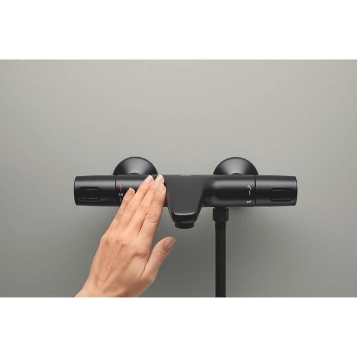 Mitigeur thermostatique bain/douche - GROHE Precision Trend - 1022162432 - Noir mat - Montage mural apparent - Economie