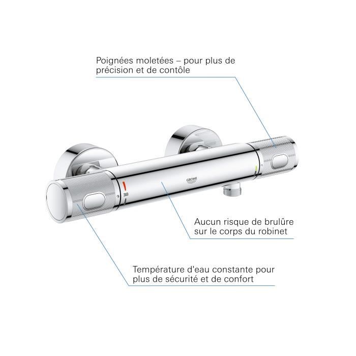 Mitigeur thermostatique Douche GROHE Precision Feel - Chromé - Economie d’eau - Métal