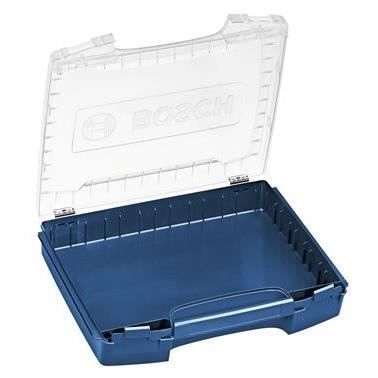 Boîte de rangement bleue Bosch Professional avec couvercle transparent et compartiments