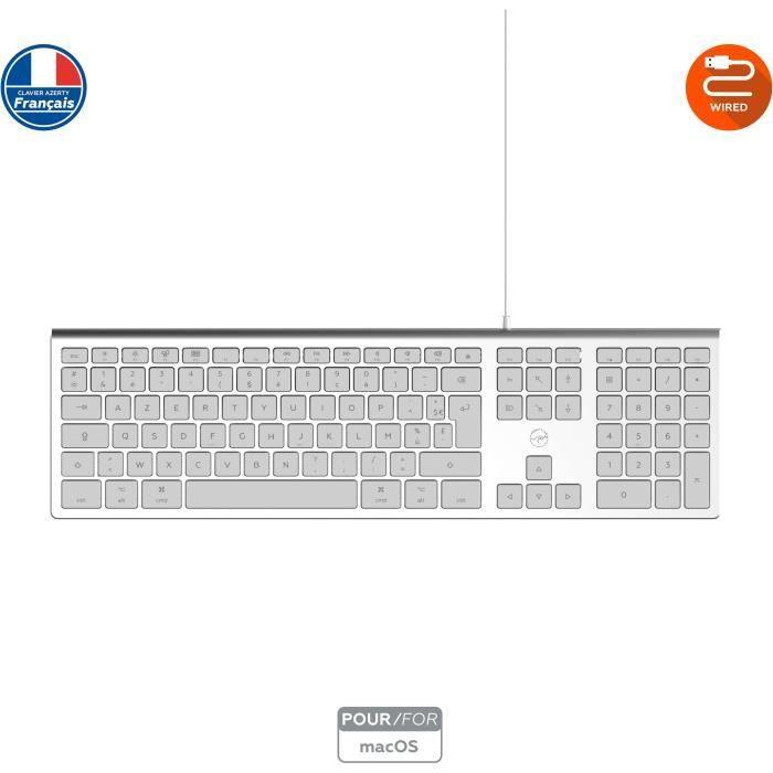 MOBILITY LAB ML304304 – Clavier Design Touch Filaire avec 2 USB pour Mac – AZERTY – Blanc et argenté - Paloma Tech