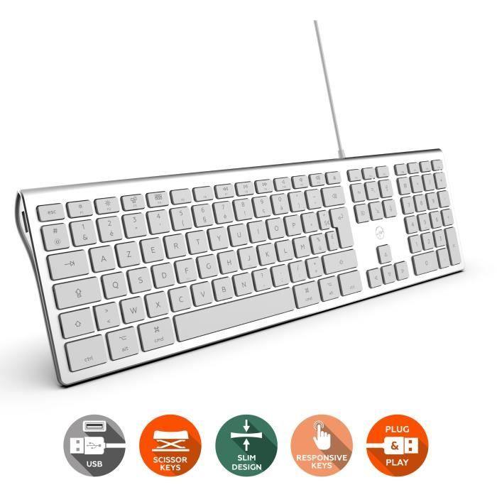 MOBILITY LAB ML304304 – Clavier Design Touch Filaire avec 2 USB pour Mac – AZERTY – Blanc et argenté - Paloma Tech