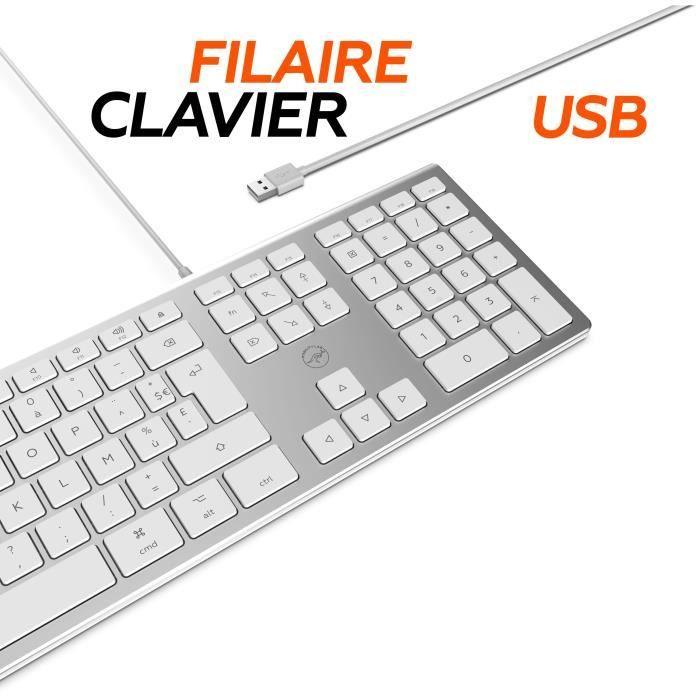 MOBILITY LAB ML304304 – Clavier Design Touch Filaire avec 2 USB pour Mac – AZERTY – Blanc et argenté - Paloma Tech