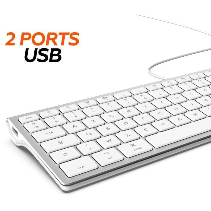 MOBILITY LAB ML304304 – Clavier Design Touch Filaire avec 2 USB pour Mac – AZERTY – Blanc et argenté - Paloma Tech