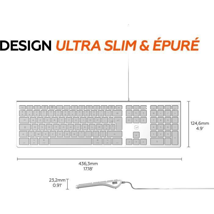 MOBILITY LAB ML304304 – Clavier Design Touch Filaire avec 2 USB pour Mac – AZERTY – Blanc et argenté - Paloma Tech