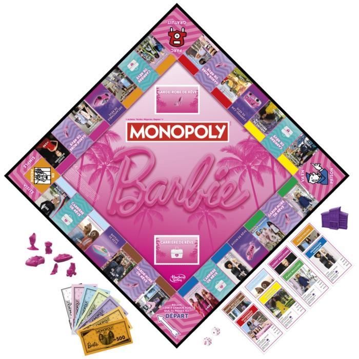 Monopoly : édition Barbie jeu de plateau pour 2 a 6 joueurs jeux pour la famille a partir de 8 ans