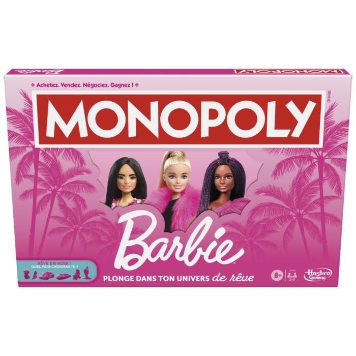 Monopoly : édition Barbie jeu de plateau pour 2 a 6 joueurs jeux pour la famille a partir de 8 ans