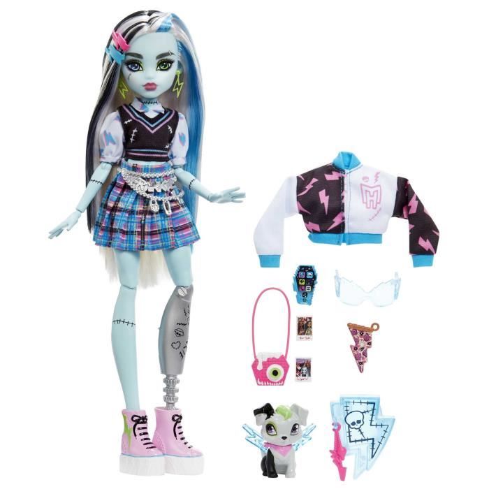 Monster High-Frankie Stein-Poupée avec animal cheveux noirs et bleus HHK53