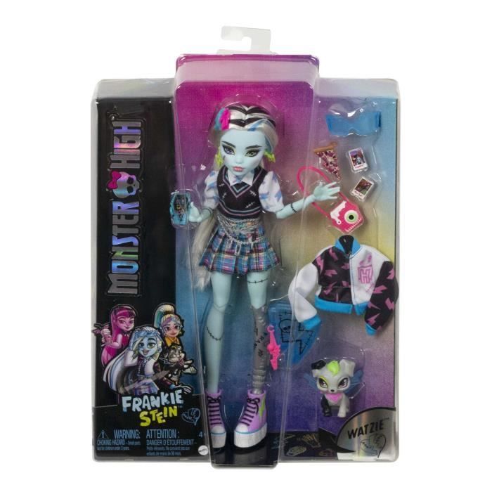 Monster High-Frankie Stein-Poupée avec animal cheveux noirs et bleus HHK53