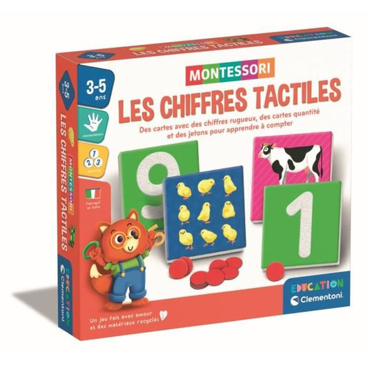 Montessori - Clementoni - Les chiffres tactiles - Jeu éducatif apprentissage des chiffres - 10 cartes chiffres rugueux