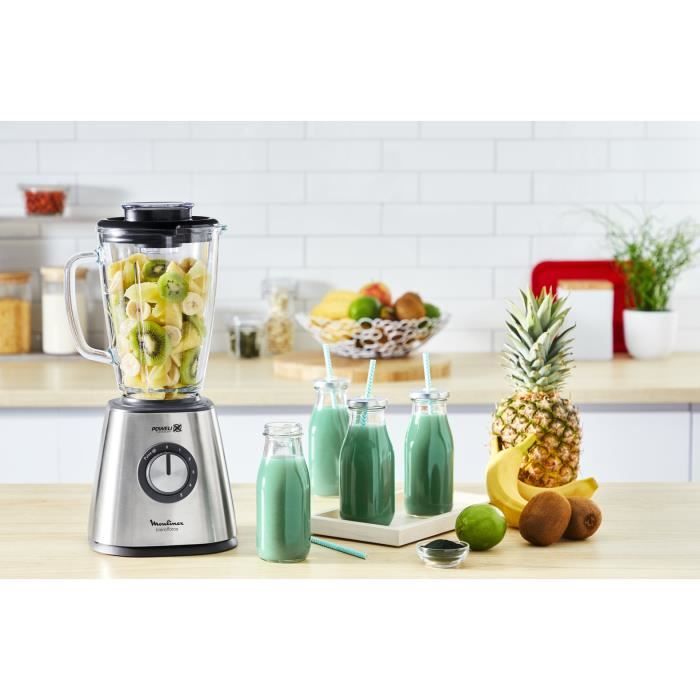 MOULINEX Blender mixeur Puissance 800 W Lames inox 5 vitesses Bol verre thermique 1,75 L Smoothies Milkshake LM439D10