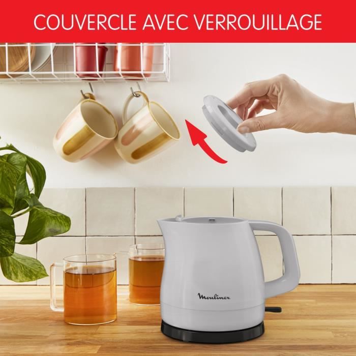 MOULINEX Bouilloire électrique 0.8 L, Filtre anticalcaire amovible, Arret auto, Couvercle amovible verrouillable, Simpleo BY153B10 MOULINEX