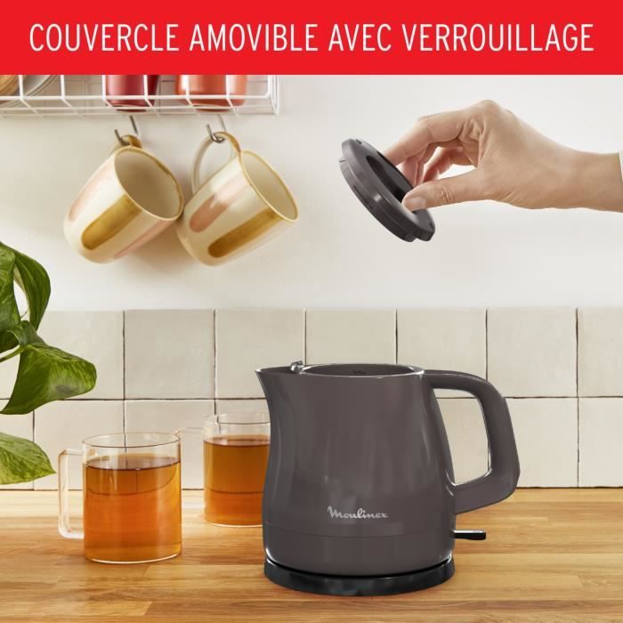 MOULINEX Bouilloire électrique sans fil, 0,8 L, Filtre anticalcaire, Arret automatique, Couvercle verrouillable, Rio BY153910 MOULINEX