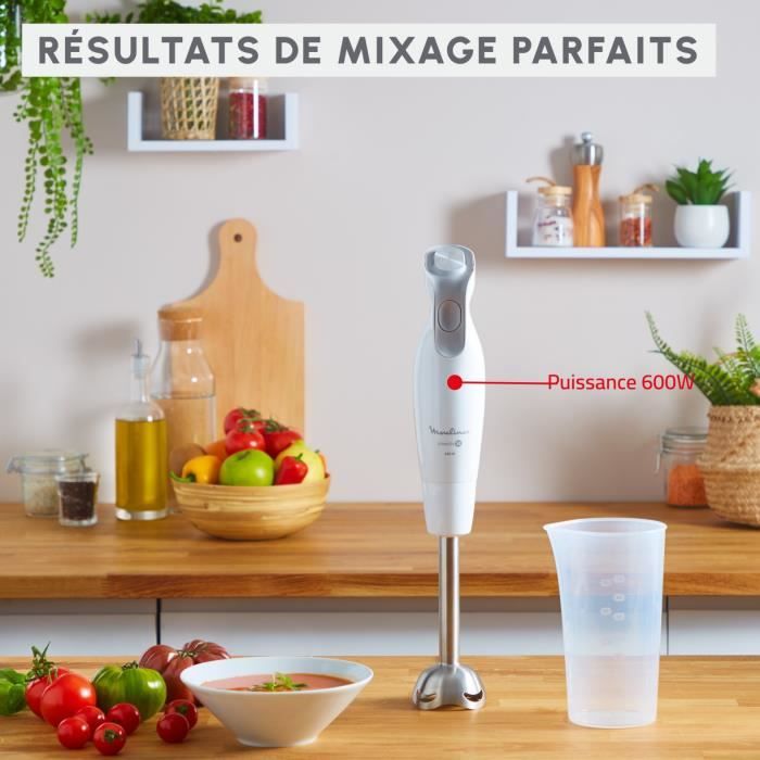 MOULINEX Daily chef Mixeur plongeant 600 W 2 vitesses Ergonomique Pied antiéclaboussures inox 4 lames Powelix DD551110