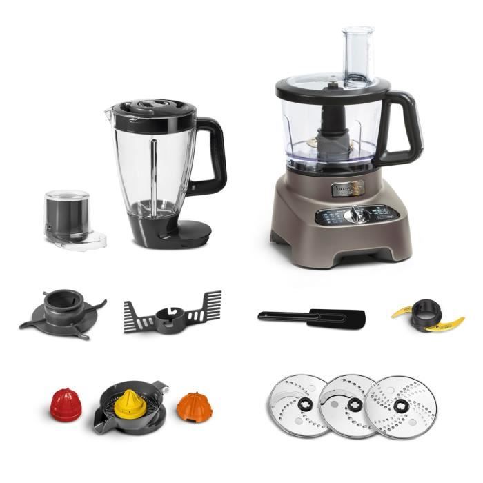 MOULINEX Double Force Robot multifonction + 10 accessoires 1000 W Blender 2 L 31 fonctions Lames Titanium FP825E10