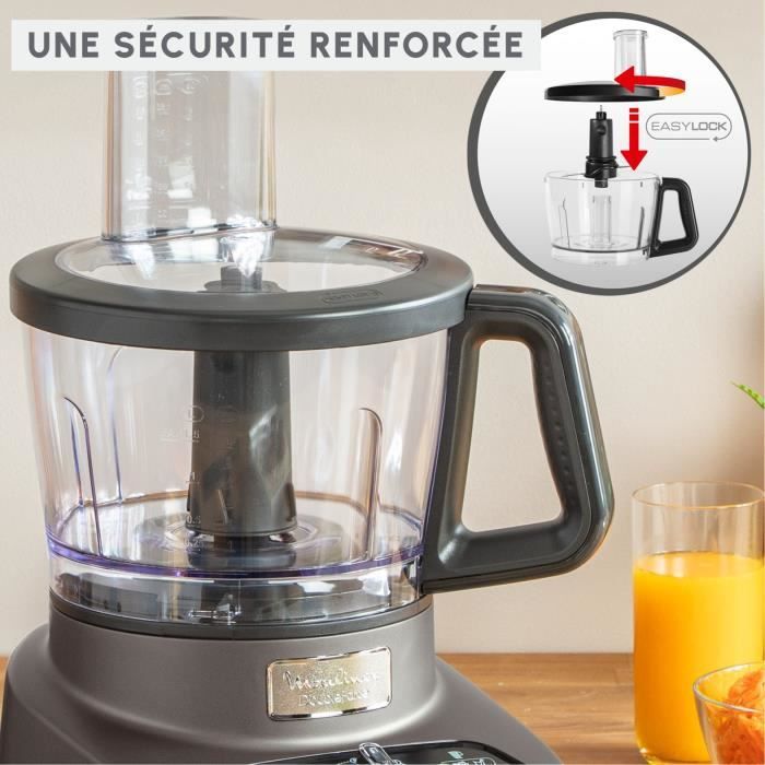 MOULINEX Double Force Robot multifonction + 10 accessoires 1000 W Blender 2 L 31 fonctions Lames Titanium FP825E10