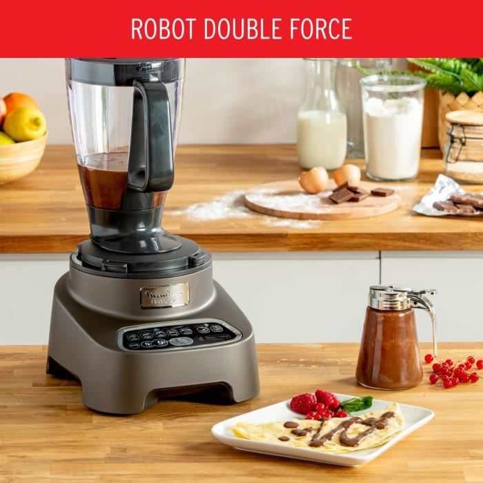 MOULINEX Double force Robot multifonction 2 sorties moteur 6 vitesses Blender Smoothies et Shakes 10 accessoires